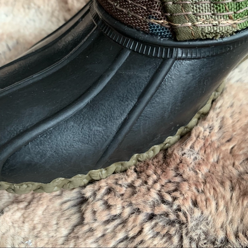 LL Bean Green Camo Quilted Nylon Ankle Boots Slip On Outdoor Hiking 8 - Picture 9 of 13